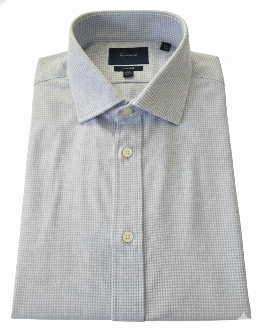 Faconnable Classique French Cuff Dress Shirt 44/45 17.5 L Blue White Woven Check